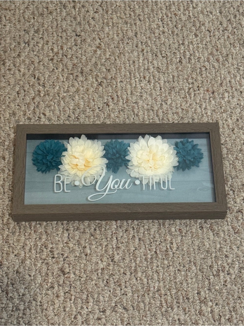 Be-You-tiful Floral Shadow Box Wall Art - Teal & Cream